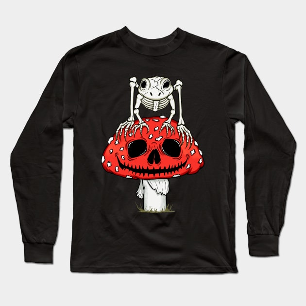 Cottagecore Skeleton Frog Skull Mushroom Goth Halloween Long Sleeve T-Shirt by August Design